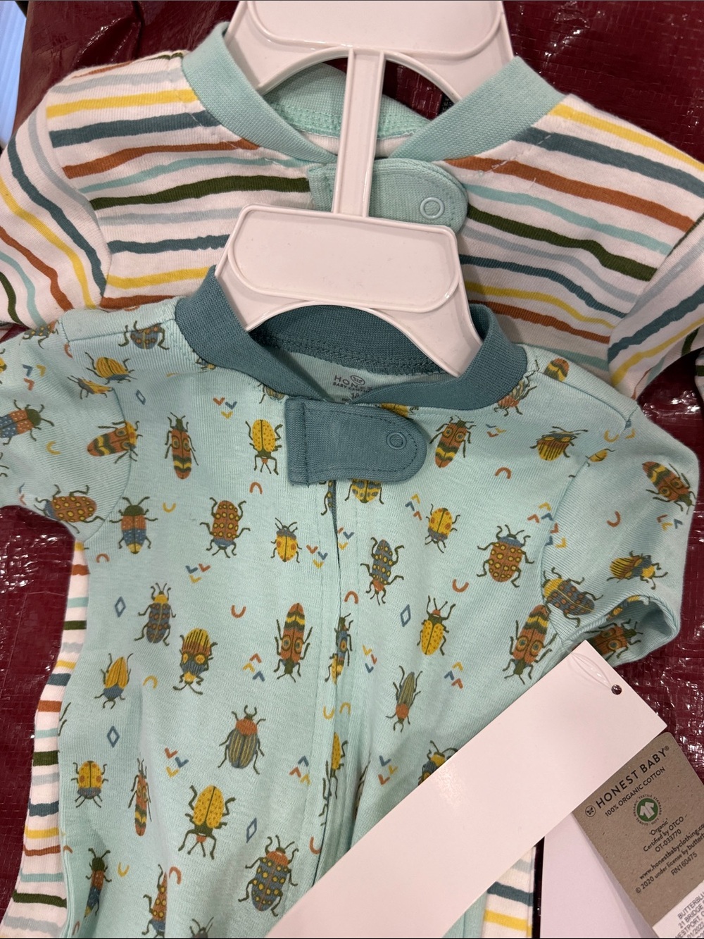 The Honest Company Mint & Striped Baby Zip Pajamas Sleepers with footies 18 M